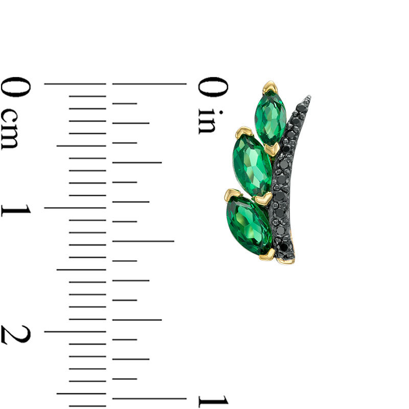 Main Image 2 of Marquise Lab-Created Emerald and 0.115 CT. T.W. Black Diamond Leaf Branch Crawler Earrings in 10K Gold