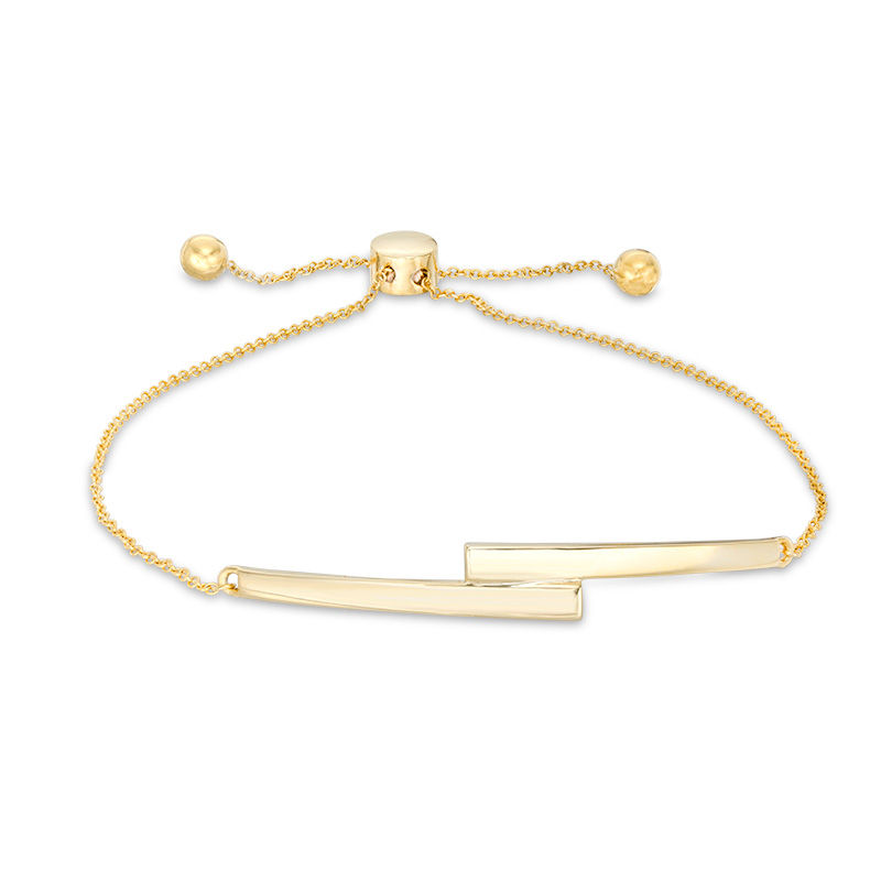 Double Bar Bypass Bolo Bracelet in 10K Gold - 9.5"