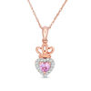 Thumbnail Image 1 of Lab-Created Pink and White Sapphire Frame Heart with Crown Pendant in 10K Rose Gold