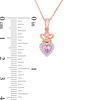 Thumbnail Image 2 of Lab-Created Pink and White Sapphire Frame Heart with Crown Pendant in 10K Rose Gold