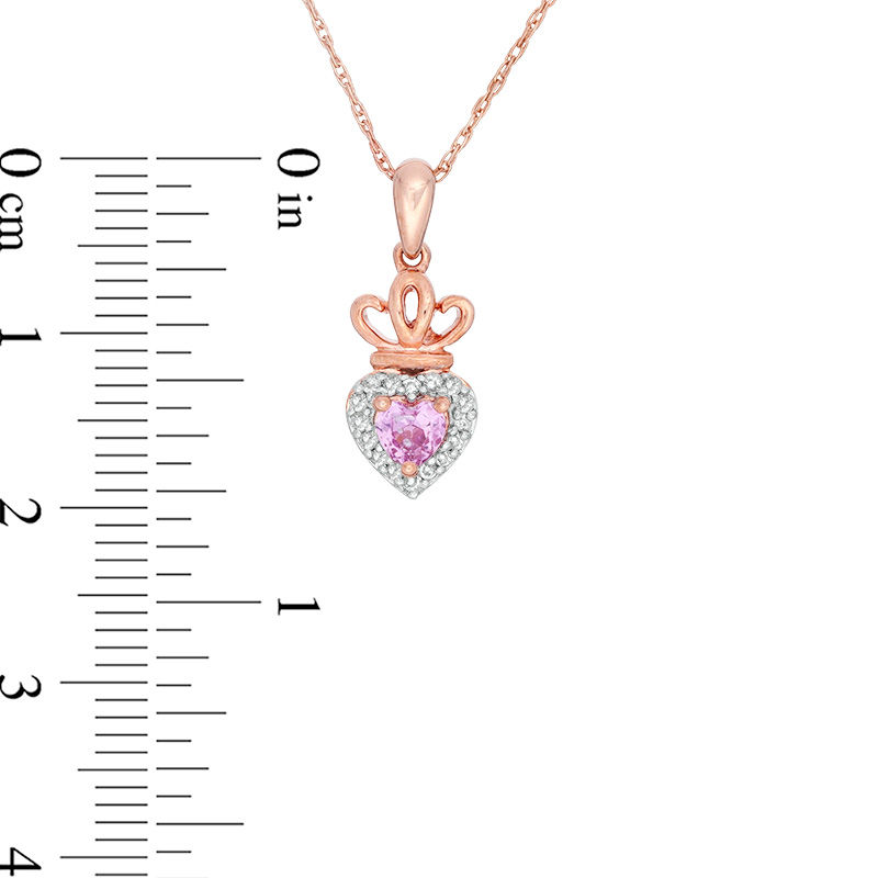 Main Image 2 of Lab-Created Pink and White Sapphire Frame Heart with Crown Pendant in 10K Rose Gold