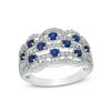 Thumbnail Image 1 of Lab-Created Blue and White Sapphire Scallop Edge Orbit Ring in Sterling Silver
