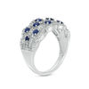 Thumbnail Image 2 of Lab-Created Blue and White Sapphire Scallop Edge Orbit Ring in Sterling Silver