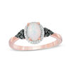 Thumbnail Image 1 of Oval Lab-Created Opal and 0.145 CT. T.W. Enhanced Black and White Diamond Frame Tri-Sides Ring in 10K Rose Gold