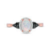 Thumbnail Image 2 of Oval Lab-Created Opal and 0.145 CT. T.W. Enhanced Black and White Diamond Frame Tri-Sides Ring in 10K Rose Gold