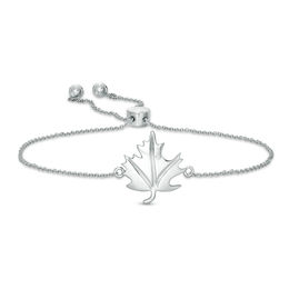 Maple Leaf Bolo Bracelet in 10K White Gold - 9.5&quot;