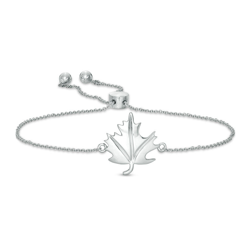 Maple Leaf Bolo Bracelet in 10K White Gold - 9.5"