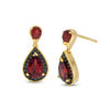 Thumbnail Image 0 of Pear-Shaped Garnet and 0.145 CT. T.W. Black Diamond Drop Vintage-Style Earrings in 10K Gold