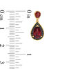 Thumbnail Image 1 of Pear-Shaped Garnet and 0.145 CT. T.W. Black Diamond Drop Vintage-Style Earrings in 10K Gold