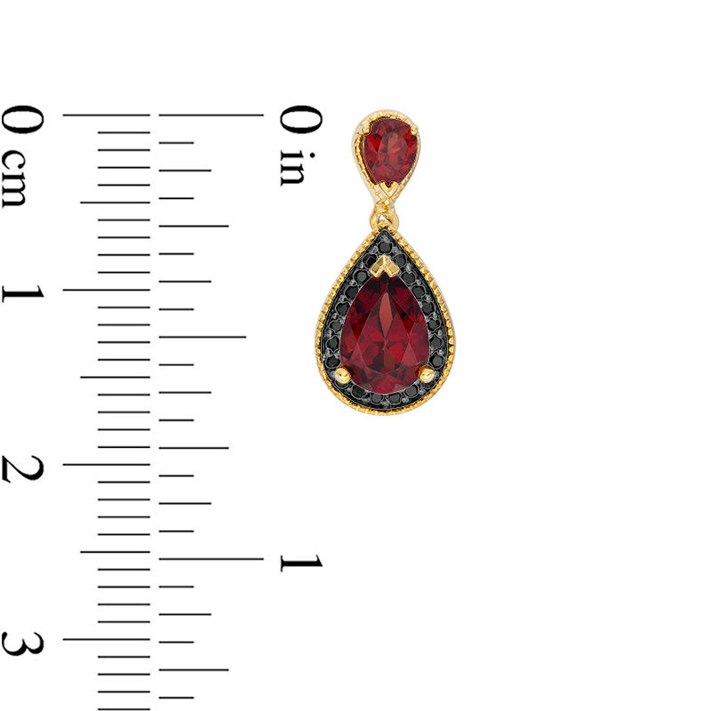 Pear-Shaped Garnet and 0.145 CT. T.W. Black Diamond Drop Vintage-Style Earrings in 10K Gold