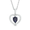Thumbnail Image 0 of Pear-Shaped Lab-Created Blue Sapphire and 0.04 CT. T.W. Diamond Heart Pendant in Sterling Silver