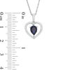 Thumbnail Image 1 of Pear-Shaped Lab-Created Blue Sapphire and 0.04 CT. T.W. Diamond Heart Pendant in Sterling Silver