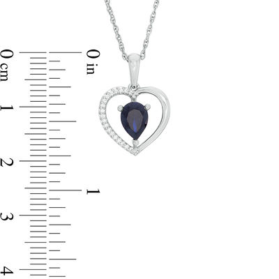 Pear-Shaped Lab-Created Blue Sapphire and 0.04 CT. T.W. Diamond Heart Pendant in Sterling Silver