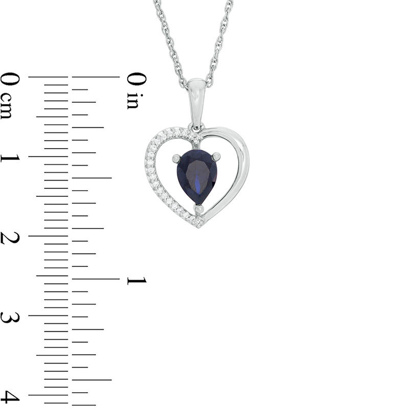 Pear-Shaped Lab-Created Blue Sapphire and 0.04 CT. T.W. Diamond Heart Pendant in Sterling Silver