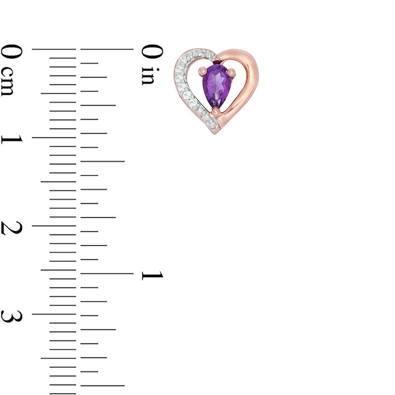 Pear-Shaped Amethyst and 0.04 CT. T.W. Diamond Heart Stud Earrings in 10K Rose Gold