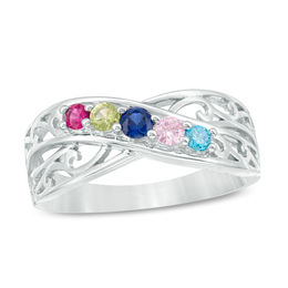 Birthstone Scroll Criss-Cross Ring (1-5 Stones)