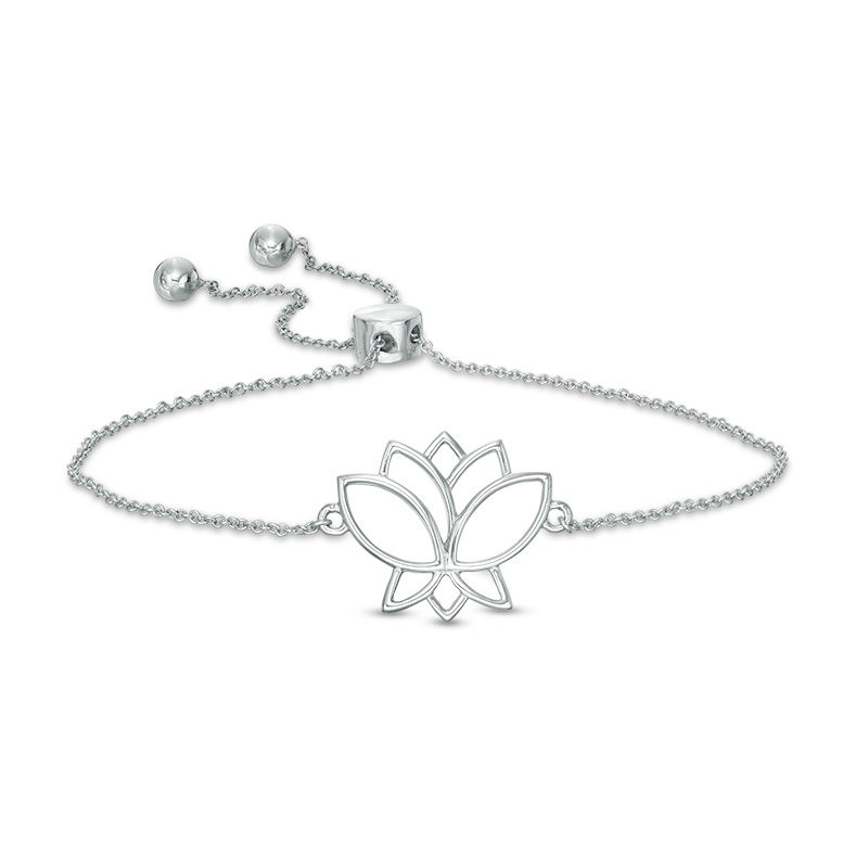 Lotus Flower Outline Bolo Bracelet in 10K White Gold - 9.5"|Peoples Jewellers