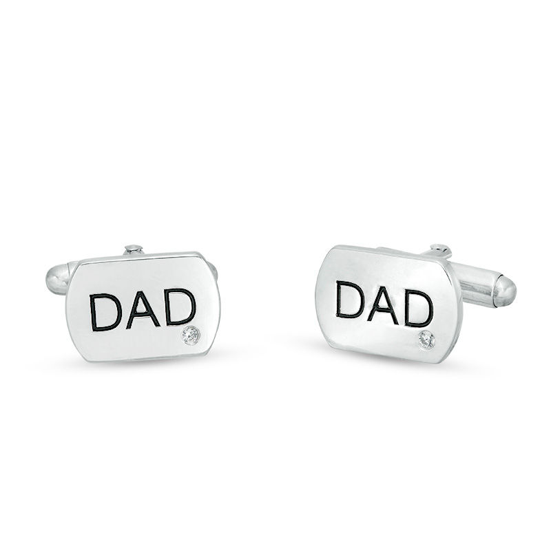 Main Image 1 of Men's 0.04 CT. T.W. Diamond Etched &quot;DAD&quot; Cuff Links in Sterling Silver