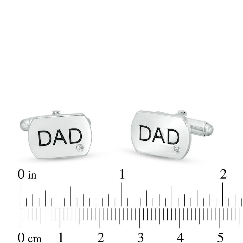 Main Image 2 of Men's 0.04 CT. T.W. Diamond Etched &quot;DAD&quot; Cuff Links in Sterling Silver