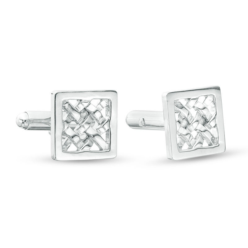 Men's Square Frame Criss-Cross Pattern Cuff Links in Sterling Silver|Peoples Jewellers