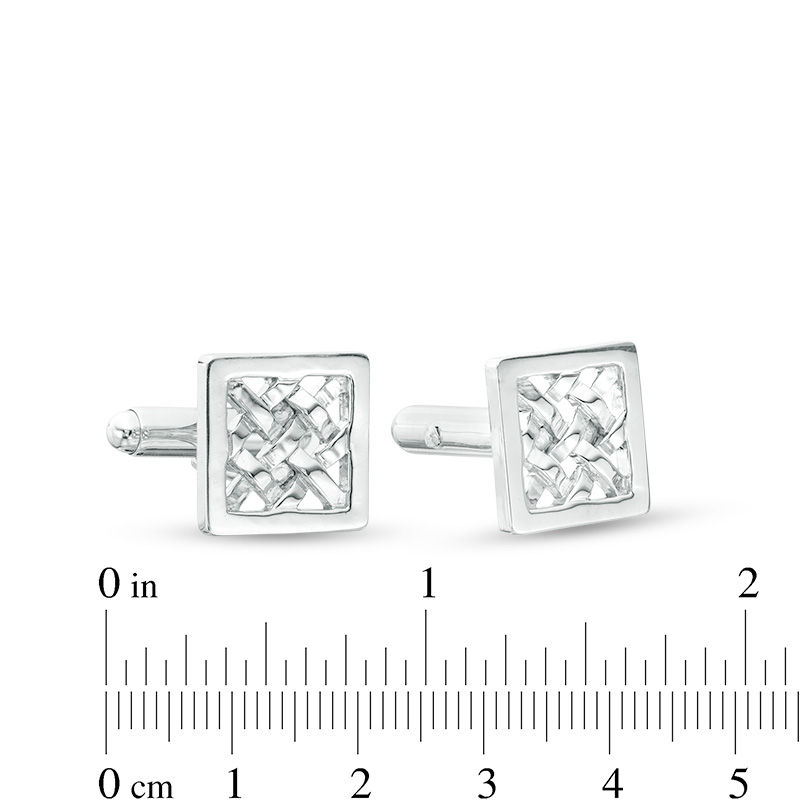 Main Image 3 of Men's Square Frame Criss-Cross Pattern Cuff Links in Sterling Silver