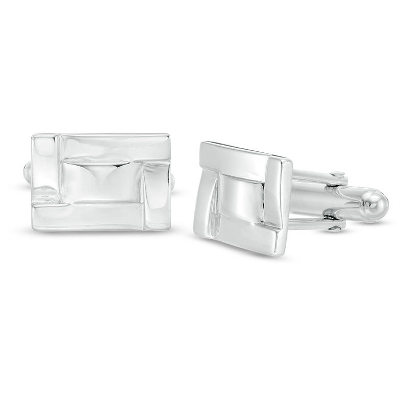 Men's Rectangle Overlapping Frame Cuff Links in Sterling silver|Peoples Jewellers