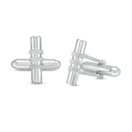 Men's Cylinder Textured Combination Lock Cuff Links in Sterling Silver