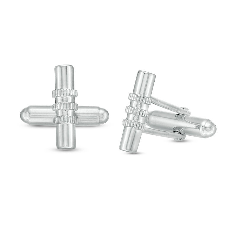 Men's Cylinder Textured Combination Lock Cuff Links in Sterling Silver|Peoples Jewellers