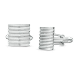 Men's Rectangle Ribbed Cuff Links in Sterling Silver