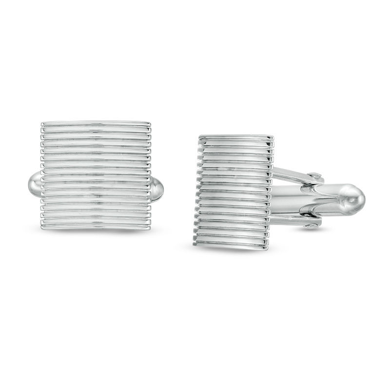 Men's Rectangle Ribbed Cuff Links in Sterling Silver|Peoples Jewellers