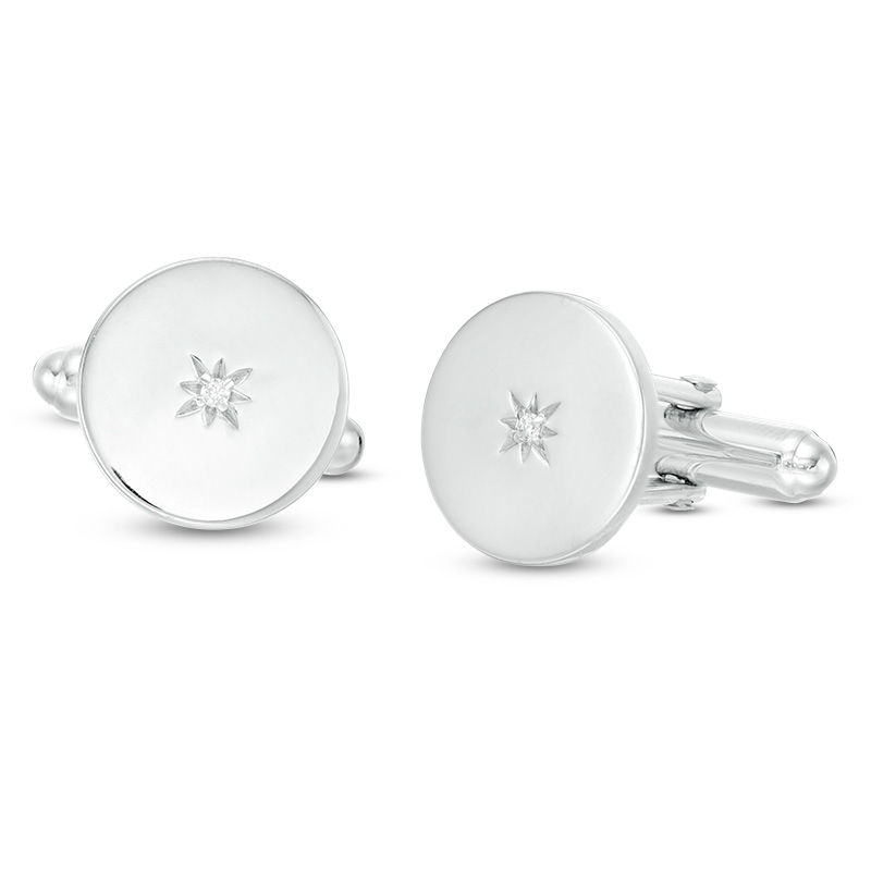 Men's Diamond Accent Starburst Round Cuff Links in Sterling Silver|Peoples Jewellers