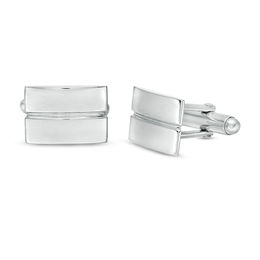 Men's Rectangle Centre Groove Cuff Links in Sterling Silver