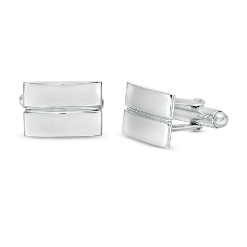 Men's Rectangle Centre Groove Cuff Links in Sterling Silver|Peoples Jewellers