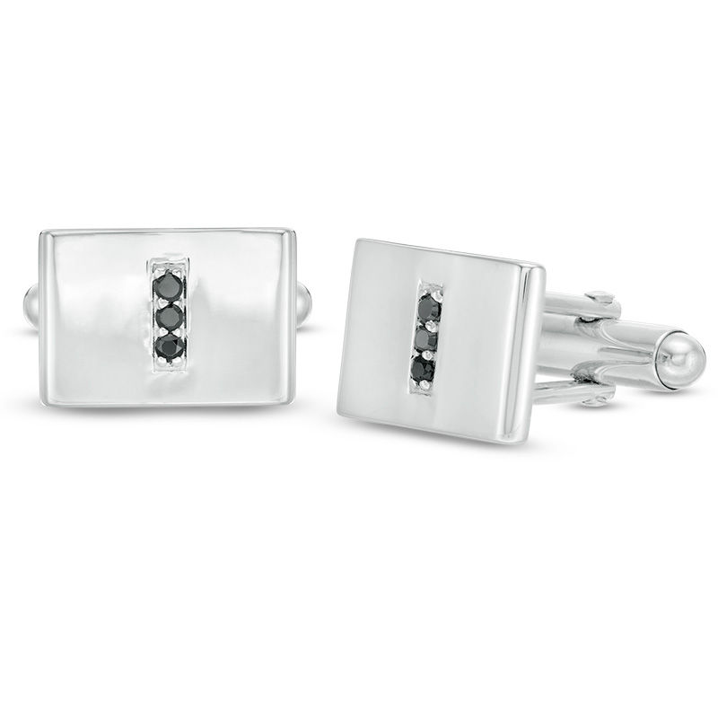 Men's 0.145 CT. T.W. Black Diamond Vertical Trio Cuff Links in Sterling Silver|Peoples Jewellers