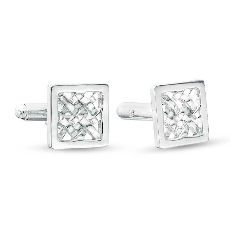 Square Frame Criss-Cross Pattern Cuff Links in Sterling Silver