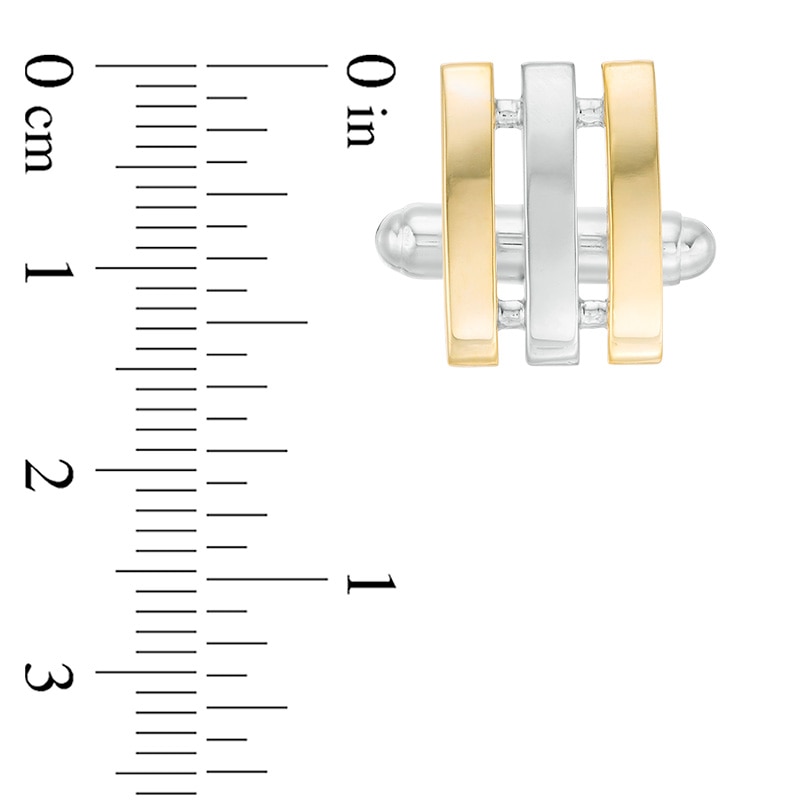 Split Triple Bar Cuff Links in Sterling Silver and 14K Gold Plate