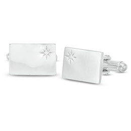 Diamond Accent Starburst Rectangular Cuff Links in Sterling Silver