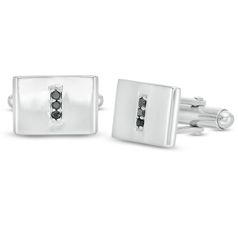 0.145 CT. T.W. Black Diamond Vertical Trio Cuff Links in Sterling Silver