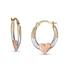 Thumbnail Image 0 of 17.0mm Multi-Finish with Puff Heart Tube Huggie Hoop Earrings in 14K Tri-Tone Gold