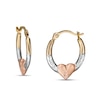 Thumbnail Image 1 of 17.0mm Multi-Finish with Puff Heart Tube Huggie Hoop Earrings in 14K Tri-Tone Gold
