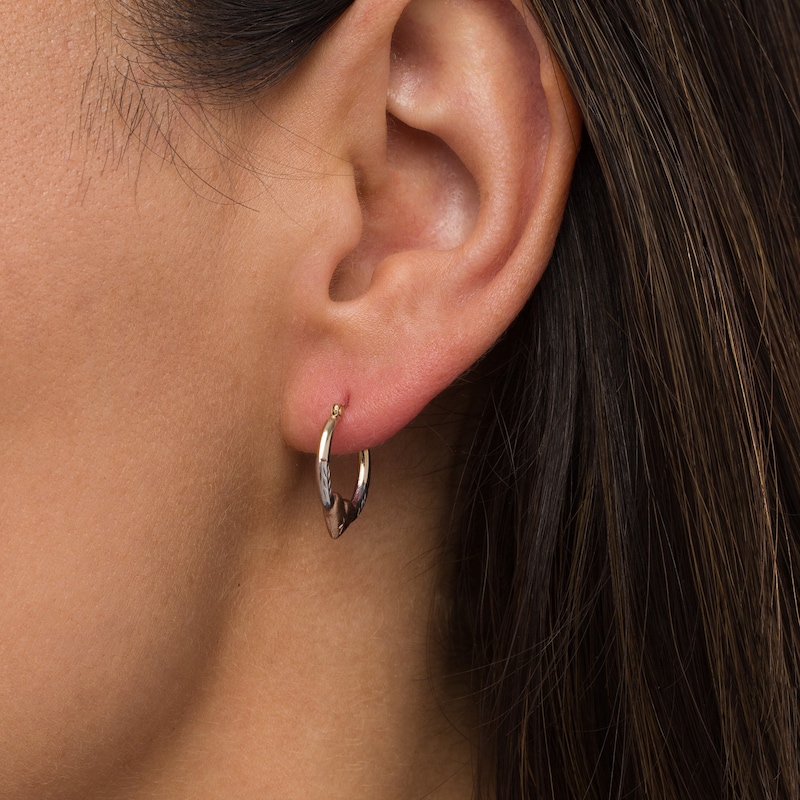 Main Image 2 of 17.0mm Multi-Finish with Puff Heart Tube Huggie Hoop Earrings in 14K Tri-Tone Gold