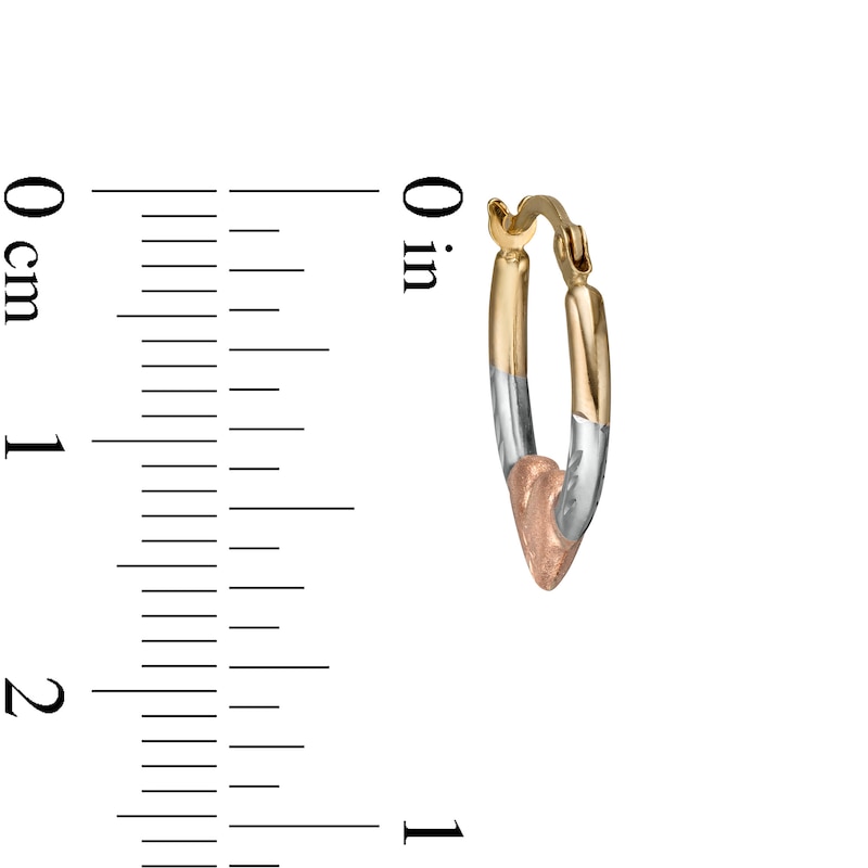 Main Image 3 of 17.0mm Multi-Finish with Puff Heart Tube Huggie Hoop Earrings in 14K Tri-Tone Gold