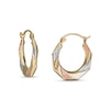 Thumbnail Image 1 of 18.0mm Multi-Finish Twist Geometric Tube Hoop Earrings in 14K Tri-Tone Gold