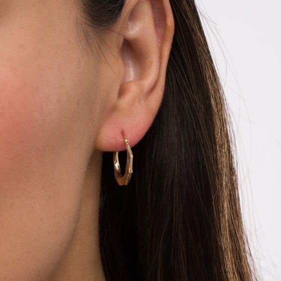 18.0mm Multi-Finish Twist Geometric Tube Hoop Earrings in 14K Tri-Tone Gold