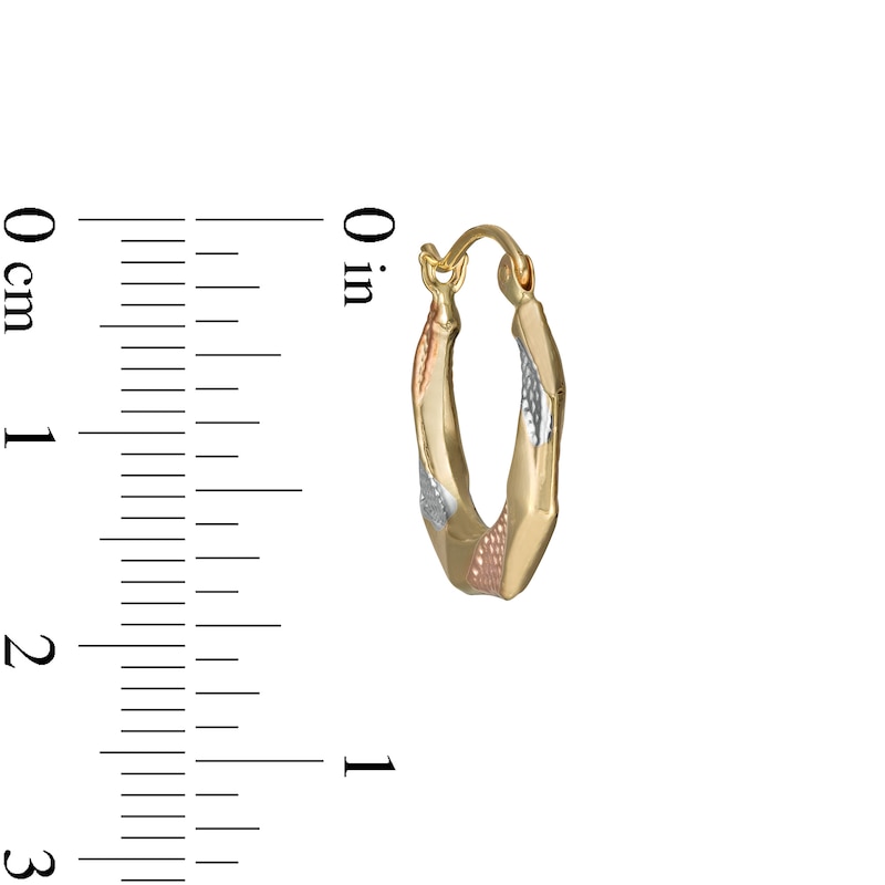 Main Image 3 of 18.0mm Multi-Finish Twist Geometric Tube Hoop Earrings in 14K Tri-Tone Gold