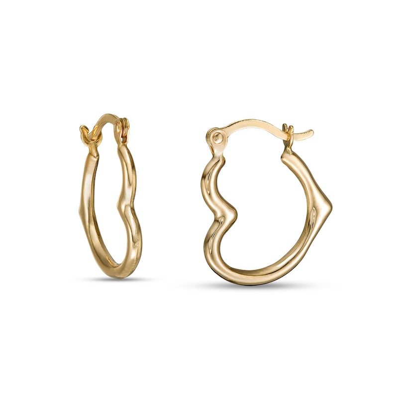 17.0mm Tilted Tube Heart-Shaped Hoop Earrings in 14K Gold