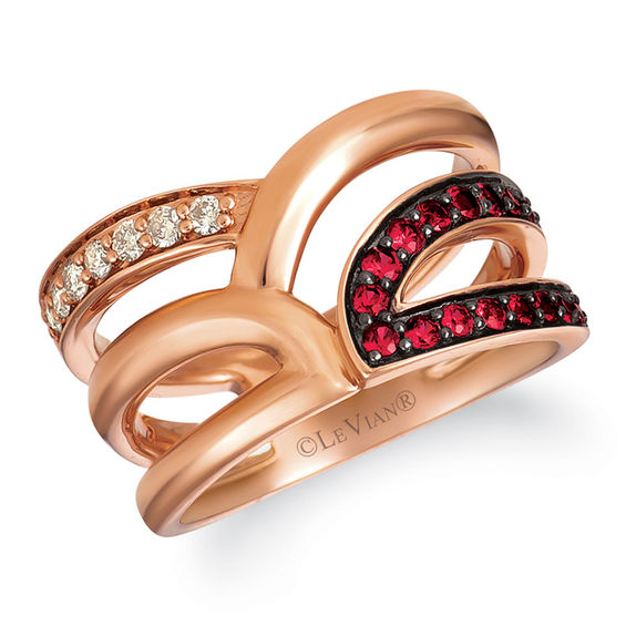 Peoples Le Vian Pomegranate Garnet and Creme Brulee Diamonds 0.14 CT. T.W. Diamond Layered Ring in 14K Strawberry Gold St. Vital Centre