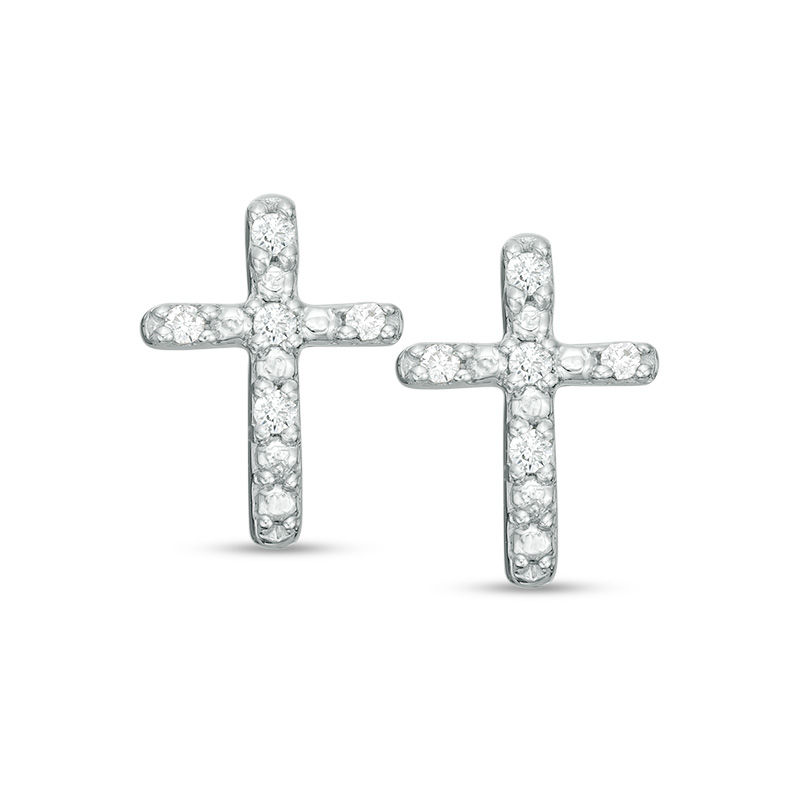 0.04 CT. T.W. Diamond Cross Stud Earrings in 10K White Gold|Peoples Jewellers
