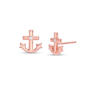 Diamond Accent Anchor Stud Earrings in 10K Rose Gold