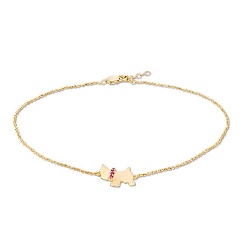 Lab-Created Ruby Collared Scottish Terrier Anklet in 10K Gold - 10"